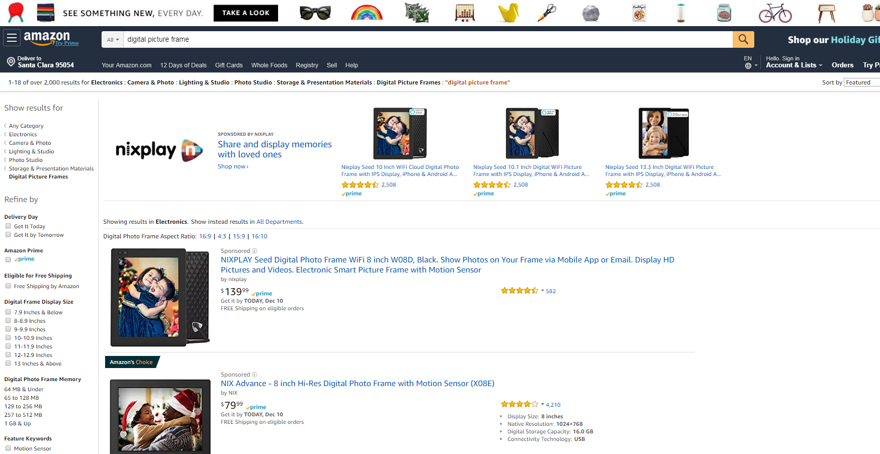 digital picture frame search result on Amazon