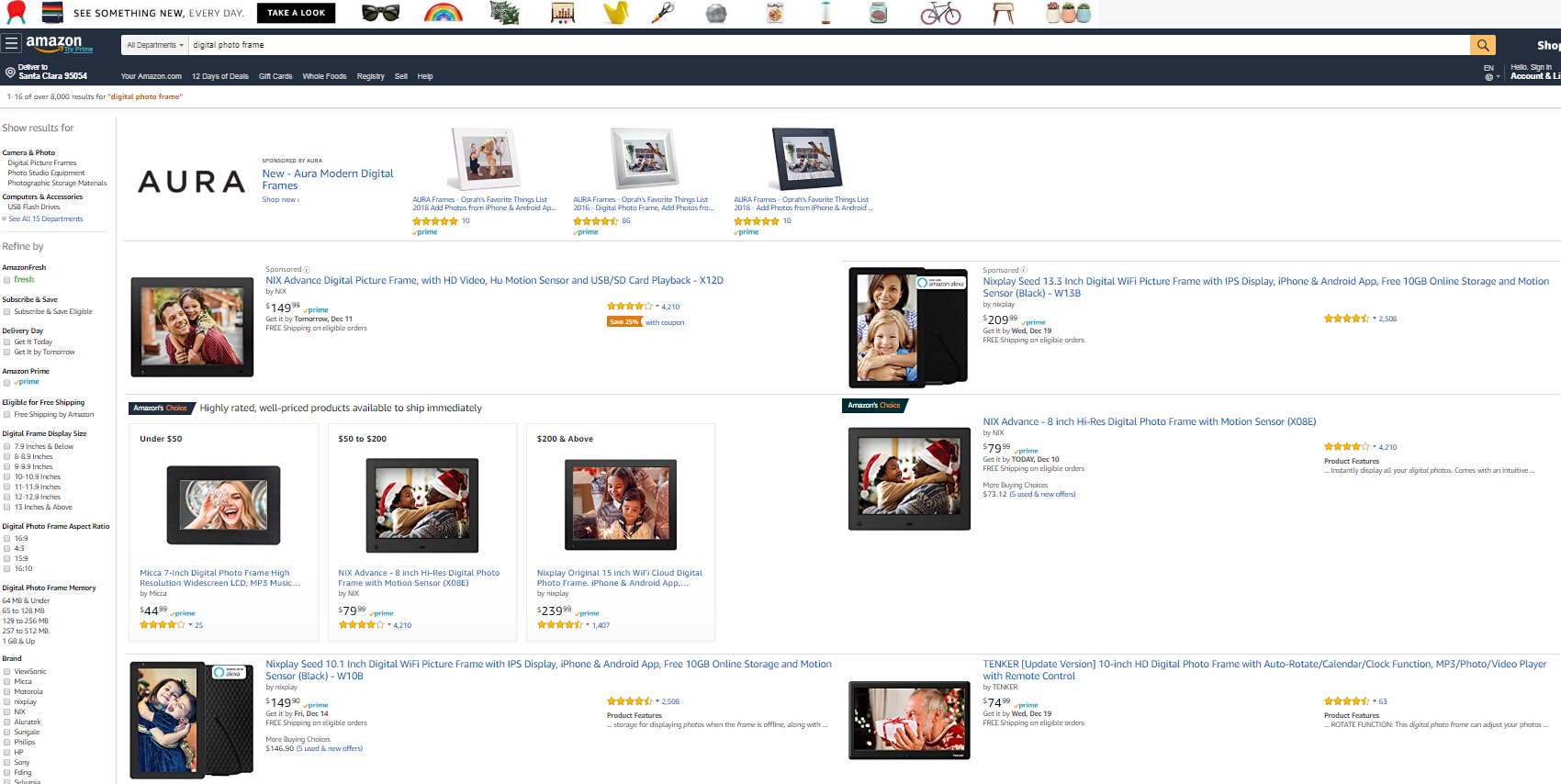 digital photo frame search result on Amazon