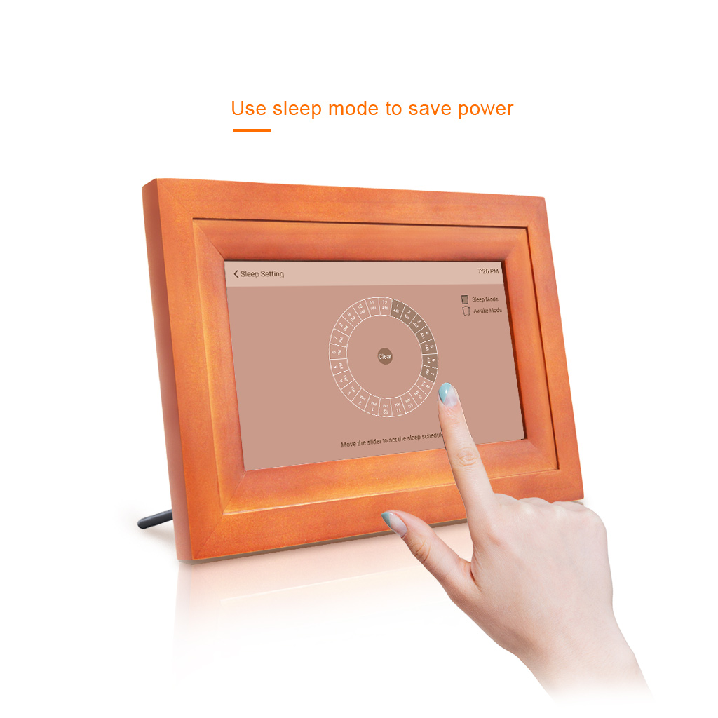 7 inch digital photo frame red wood frame to save power