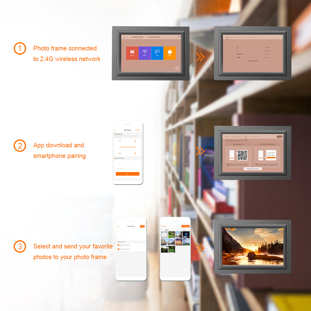 3 simple steps to use HDGenius digital picture frame 10 inch 