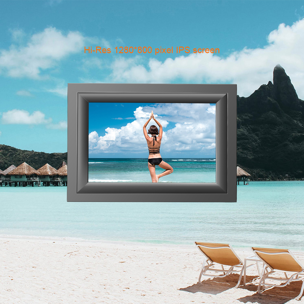 HDGenius 10 inch wifi digital photo frame to show your photos on bright and full angle IPS LCD